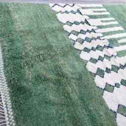 Beni Ourain Rug - Green Berber Wool Carpet, Handmade Moroccan - thumbnail 3