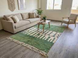 Beni Ourain Rug - Green Berber Wool Carpet, Handmade Moroccan