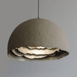 Papier Mache Pendant Lamp Peony, Modern Floral Light, Unique Recycled Shade - thumbnail 1