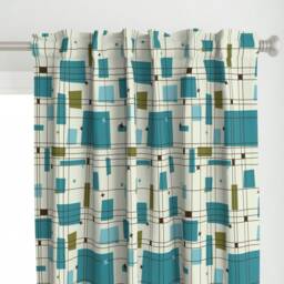 Teal Mid-Century Curtain Panel - Mod Retro Jazz Vintage 1950S Geometric Aqua Custom Take 5 By Studiofibonacci
