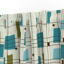 Teal Mid-Century Curtain Panel - Mod Retro Jazz Vintage 1950S Geometric Aqua Custom Take 5 By Studiofibonacci - thumbnail 3