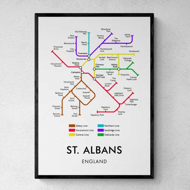 St. Albans Tube Map Print, Underground Street Wall Art Gifts - image 1