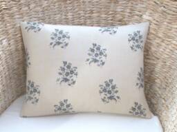 Kate Forman Agnes Cushion Cover, UK Designer Charcoal Linen, Contemporary Floral Design, Indigo & Grey, 16 X 12 - thumbnail 1