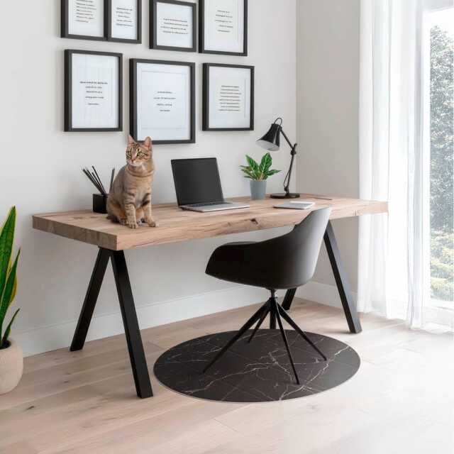 Marble Tiles Office Chair Floor Protector, Black Desk Mat, Texture Vinyl Gaming Mat - image 1