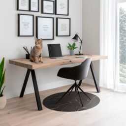 Marble Tiles Office Chair Floor Protector, Black Desk Mat, Texture Vinyl Gaming Mat