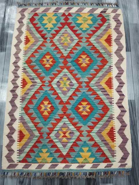 Classic Rug, Handmade Artisan Afghan Turkish Scandinavian Navajo Bohemian Wool Flatweave Multicolour Kilim Rug 144x98 cm - image 1