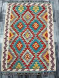 Classic Rug, Handmade Artisan Afghan Turkish Scandinavian Navajo Bohemian Wool Flatweave Multicolour Kilim Rug 144x98 cm - thumbnail 1