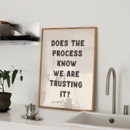 Does The Process Know We Are Trusting It, Unframed Card Art Print, Funny Wall Sarcastic Office Art, Cream & Black - thumbnail 3