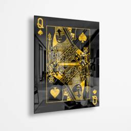 Queen Of Spades Acrylic Art Black & Gold Card Wall Decor - thumbnail 1