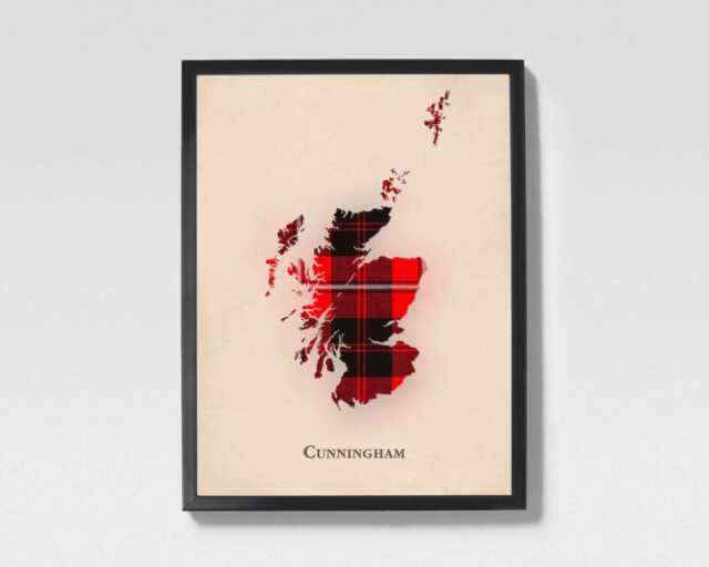 Clan Cunningham Scottish Tartan Map - Of Scotland Family Wall Decor, Ready To Hang - image 1