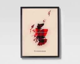 Clan Cunningham Scottish Tartan Map - Of Scotland Family Wall Decor, Ready To Hang - thumbnail 1