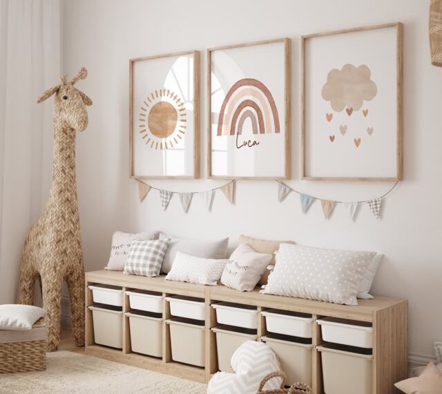 Nursery Prints, Nursery Decor, Gender Neutral, Boho, Rainbow Decor, Beige, Baby Bedroom, Kids, Playroom, Boys, Girls, Personalised, Sunshine, Wall - image 1