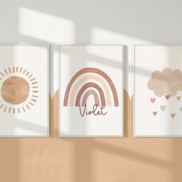 Nursery Prints, Nursery Decor, Gender Neutral, Boho, Rainbow Decor, Beige, Baby Bedroom, Kids, Playroom, Boys, Girls, Personalised, Sunshine, Wall - thumbnail 3