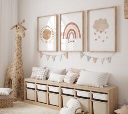 Nursery Prints, Nursery Decor, Gender Neutral, Boho, Rainbow Decor, Beige, Baby Bedroom, Kids, Playroom, Boys, Girls, Personalised, Sunshine, Wall - thumbnail 1