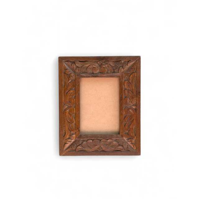 Hand Carved Floral Wooden Photo Frame, Vintage Style 4x7 - image 1