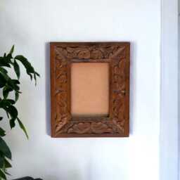 Hand Carved Floral Wooden Photo Frame, Vintage Style 4x7 - thumbnail 2