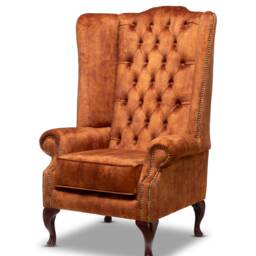 British Made Chesterfield Extra High Back Wing Chair in Vintage Tan Velvet - thumbnail 3