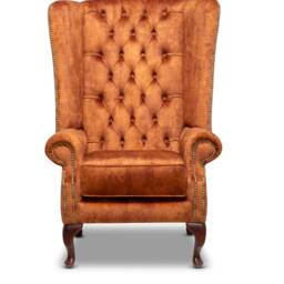 British Made Chesterfield Extra High Back Wing Chair in Vintage Tan Velvet - thumbnail 2