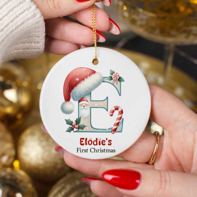 Personalized Baby's First Christmas Ornament Initial Ceramic Bauble - image 1