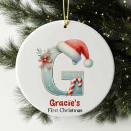 Personalized Baby's First Christmas Ornament Initial Ceramic Bauble - thumbnail 4