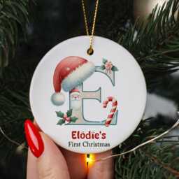 Personalized Baby's First Christmas Ornament Initial Ceramic Bauble - thumbnail 2