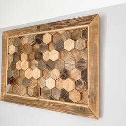 Reclaimed Wood Wall Art Geometric Honeycomb Centerpiece - thumbnail 2