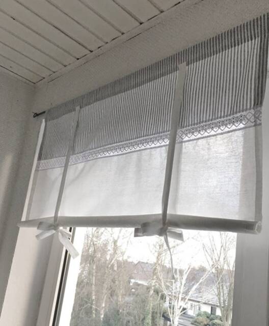Scandinavian, Roman Blind, Stripes, Striped Curtain, Grey, White, Beige, Vintage, Cafe Shabby Chic, Country Style - image 1