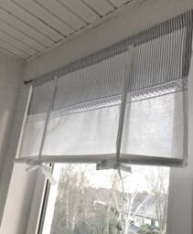 Scandinavian, Roman Blind, Stripes, Striped Curtain, Grey, White, Beige, Vintage, Cafe Shabby Chic, Country Style - thumbnail 1