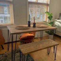 Reclaimed Wood Dining Table & Bench With Steel Hairpin Legs - thumbnail 2