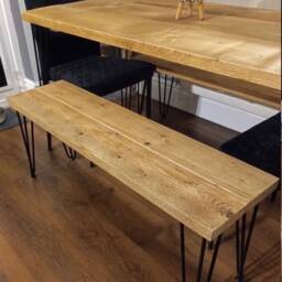 Reclaimed Wood Dining Table & Bench With Steel Hairpin Legs - thumbnail 3