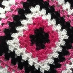 Crochet Baby Blanket, Granny Square, Hot Pink Black White Blanket - thumbnail 3