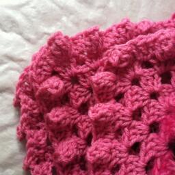 Crochet Baby Blanket, Granny Square, Hot Pink Black White Blanket - thumbnail 4