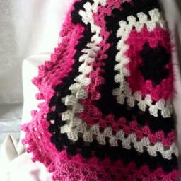 Crochet Baby Blanket, Granny Square, Hot Pink Black White Blanket - thumbnail 2