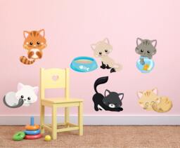 Kitten Wall Decals, Kids Fabric Cats Wall Decal, Removable, Reusable Kittens Decal, , Decals