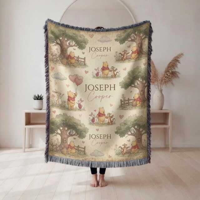 Personalized Winnie The Pooh Blanket, Custom Name Baby Nursery & Friends Shower Gift - image 1