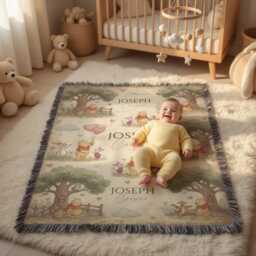 Personalized Winnie The Pooh Blanket, Custom Name Baby Nursery & Friends Shower Gift - thumbnail 3