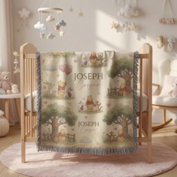 Personalized Winnie The Pooh Blanket, Custom Name Baby Nursery & Friends Shower Gift - thumbnail 2