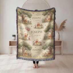Personalized Winnie The Pooh Blanket, Custom Name Baby Nursery & Friends Shower Gift - thumbnail 1