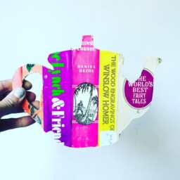 Vintage Book Spine Wall Hanging - Handmade With Vintage Book Dust Jacket Spines Silhouette, Mermaid, Custom States, Teapot Shapes - thumbnail 2