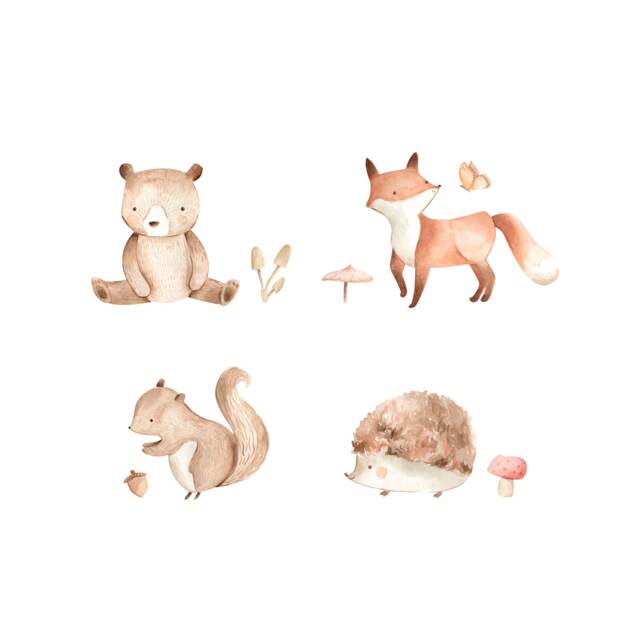 Little Woodland Friends Collection - Fabric Wall Stickers Removable & Reusable - image 1