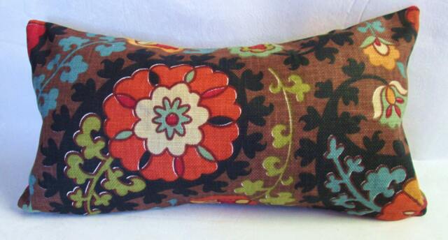 "One Richloom Suzani Lumbar Pillow Cover in Browns, Blues & Cream 12x18, 12x20"" 14x22, 14x20"" 16x22" - image 1