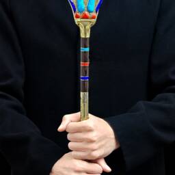 Lotus Flower Was Sceptre Ebony, Brass, Gold, Gemstone Osiris Staff - thumbnail 3