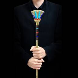 Lotus Flower Was Sceptre Ebony, Brass, Gold, Gemstone Osiris Staff - thumbnail 2