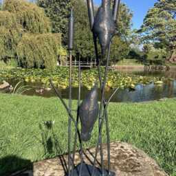 Metal Cast Aluminium Birds in Reeds Statue Garden Ornament - thumbnail 2