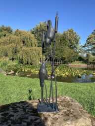 Metal Cast Aluminium Birds in Reeds Statue Garden Ornament - thumbnail 1