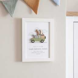 Safari Truck New Baby Initial Print - Christening Gift For Boys Girls Themed Nursery Children's Bedroom Wall - thumbnail 3