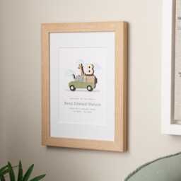 Safari Truck New Baby Initial Print - Christening Gift For Boys Girls Themed Nursery Children's Bedroom Wall - thumbnail 1