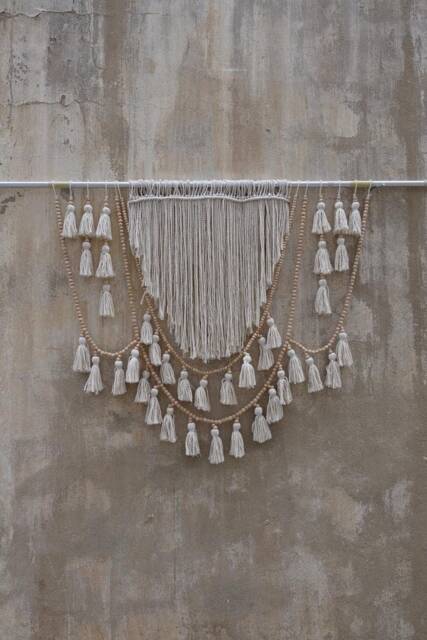Tassels Nursery Wall Decorations, Wood Bead Garland, Macrame Headboard, Boho Decor - image 1