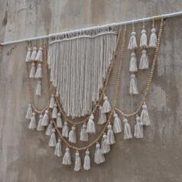 Tassels Nursery Wall Decorations, Wood Bead Garland, Macrame Headboard, Boho Decor - thumbnail 2