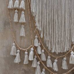 Tassels Nursery Wall Decorations, Wood Bead Garland, Macrame Headboard, Boho Decor - thumbnail 3